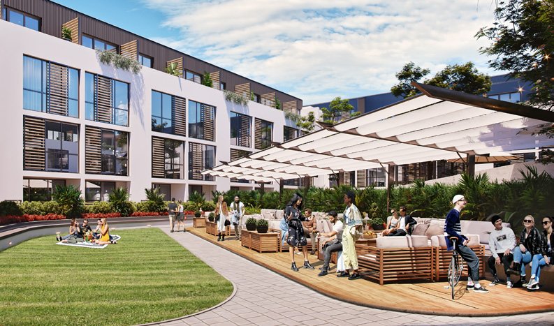 Jardin campus avec pergolas et espaces verts