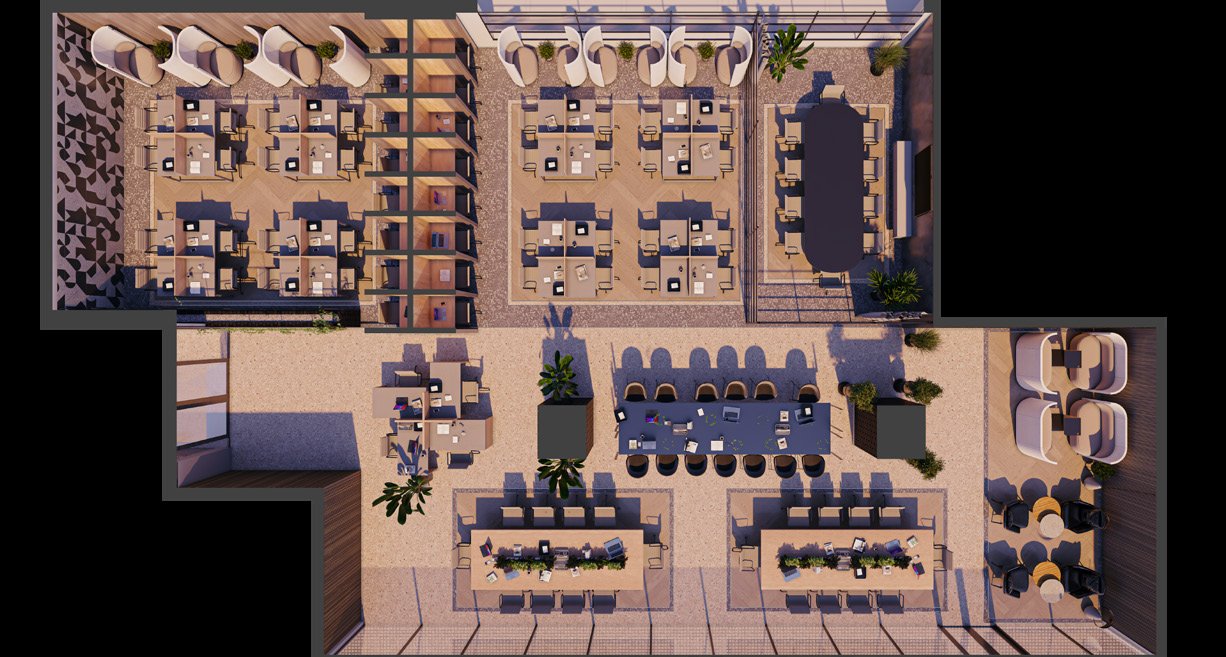 Plan des cabines d'étude individuelles — vue aérienne